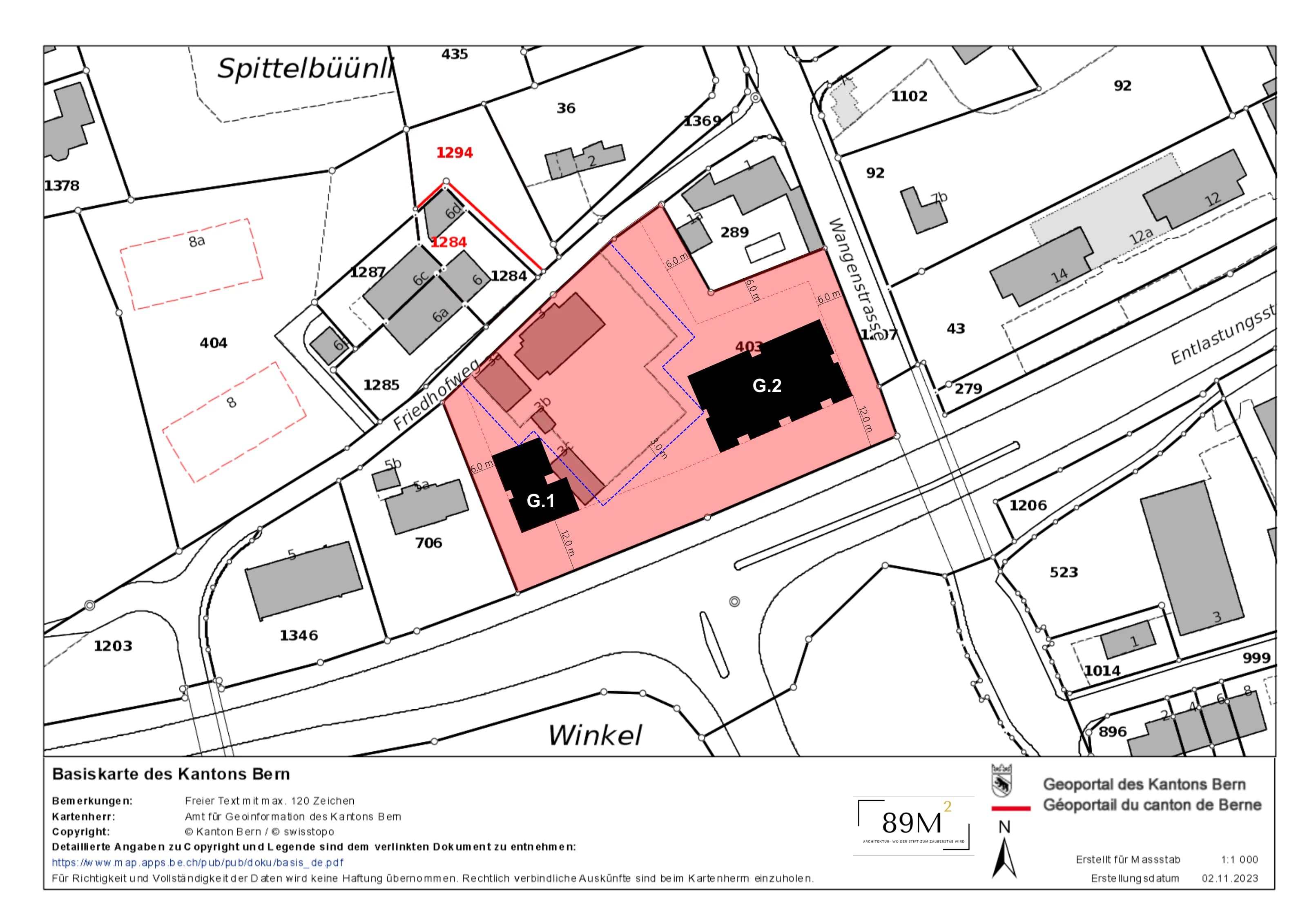 Machbarkeitsstudie für 3 Mehrfamilienhäuser in Wiedlisbach – Situationsplan