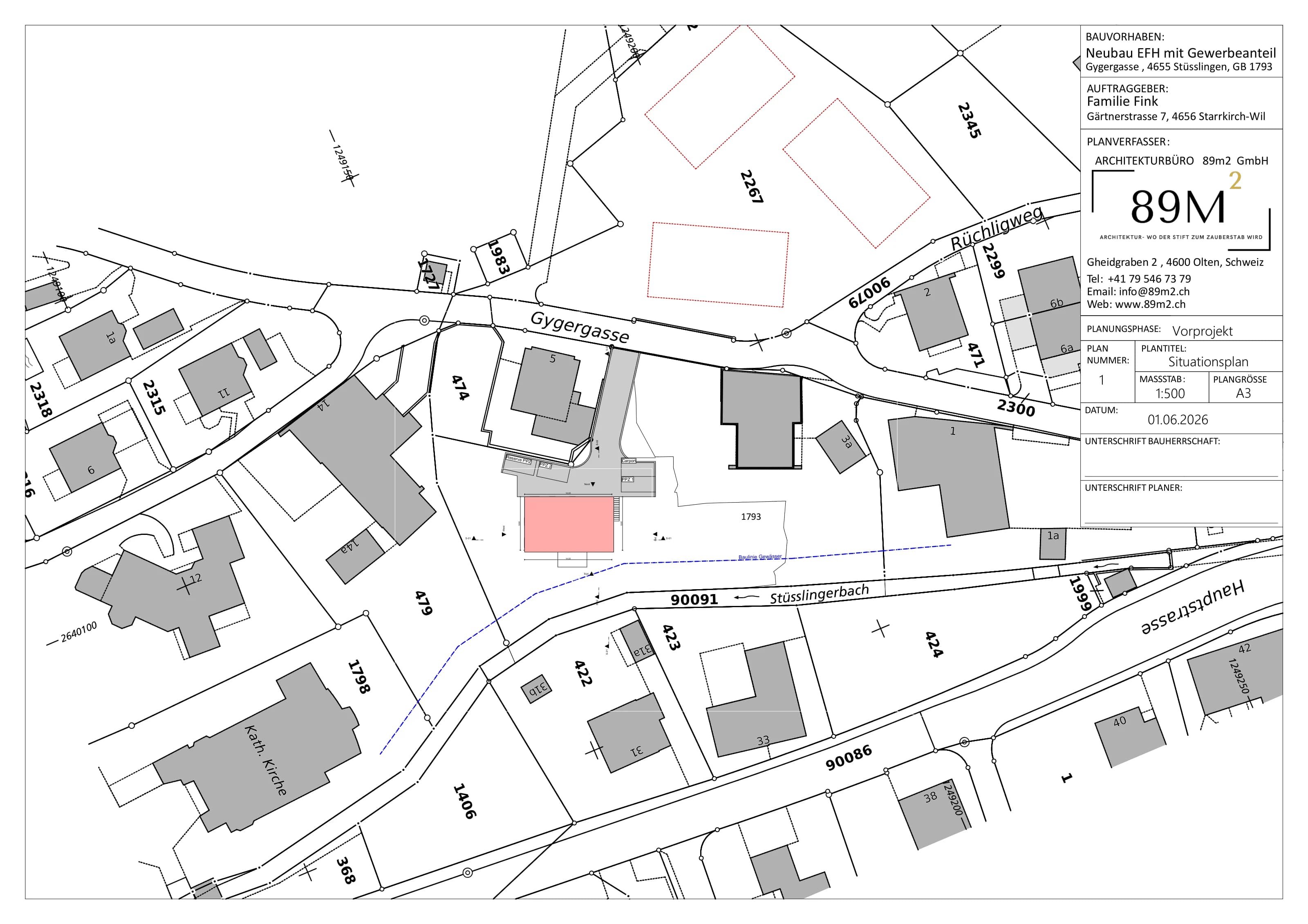 Planung und Neubau eines Einfamilienhauses in Stüsslingen SO – Situationsplan